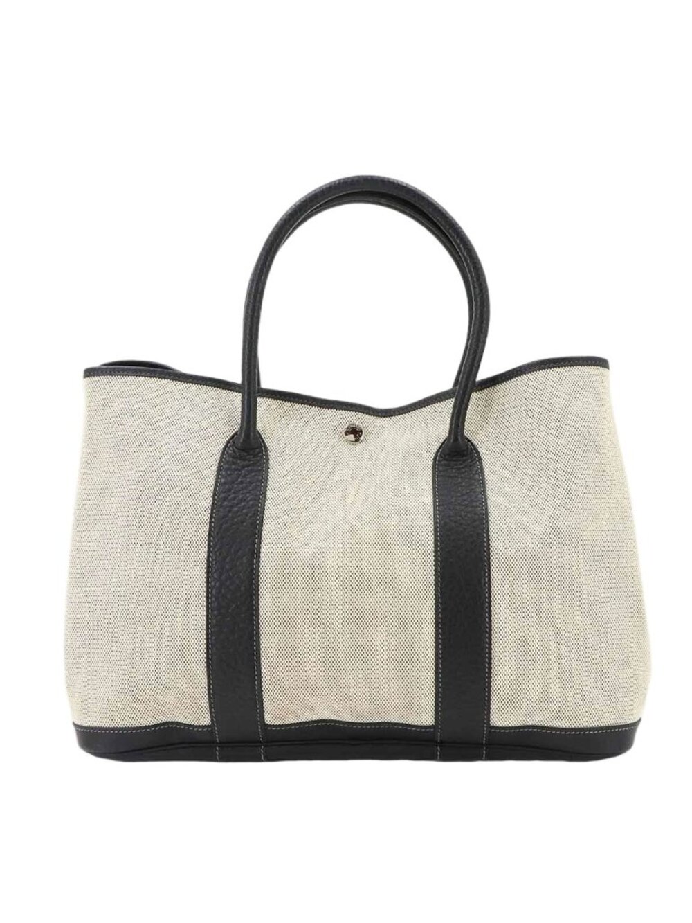 Hermes Garden Party 36 PM Tote Bag Toile H Leather Black Gray